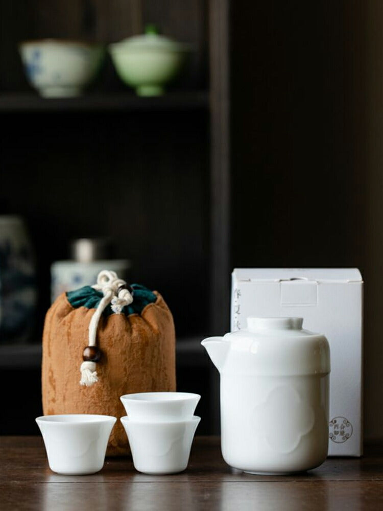 如意 煎茶 茶器セット 青白磁 小 宝瓶 急須 湯呑 片口 3客セット 紅茶