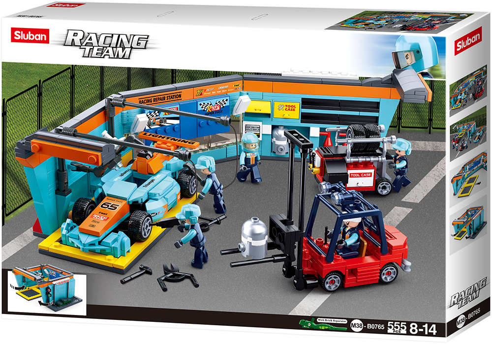 Race Team - RaceCar Garage Set - 555 Pieces - M38-B0765 | Sluban
