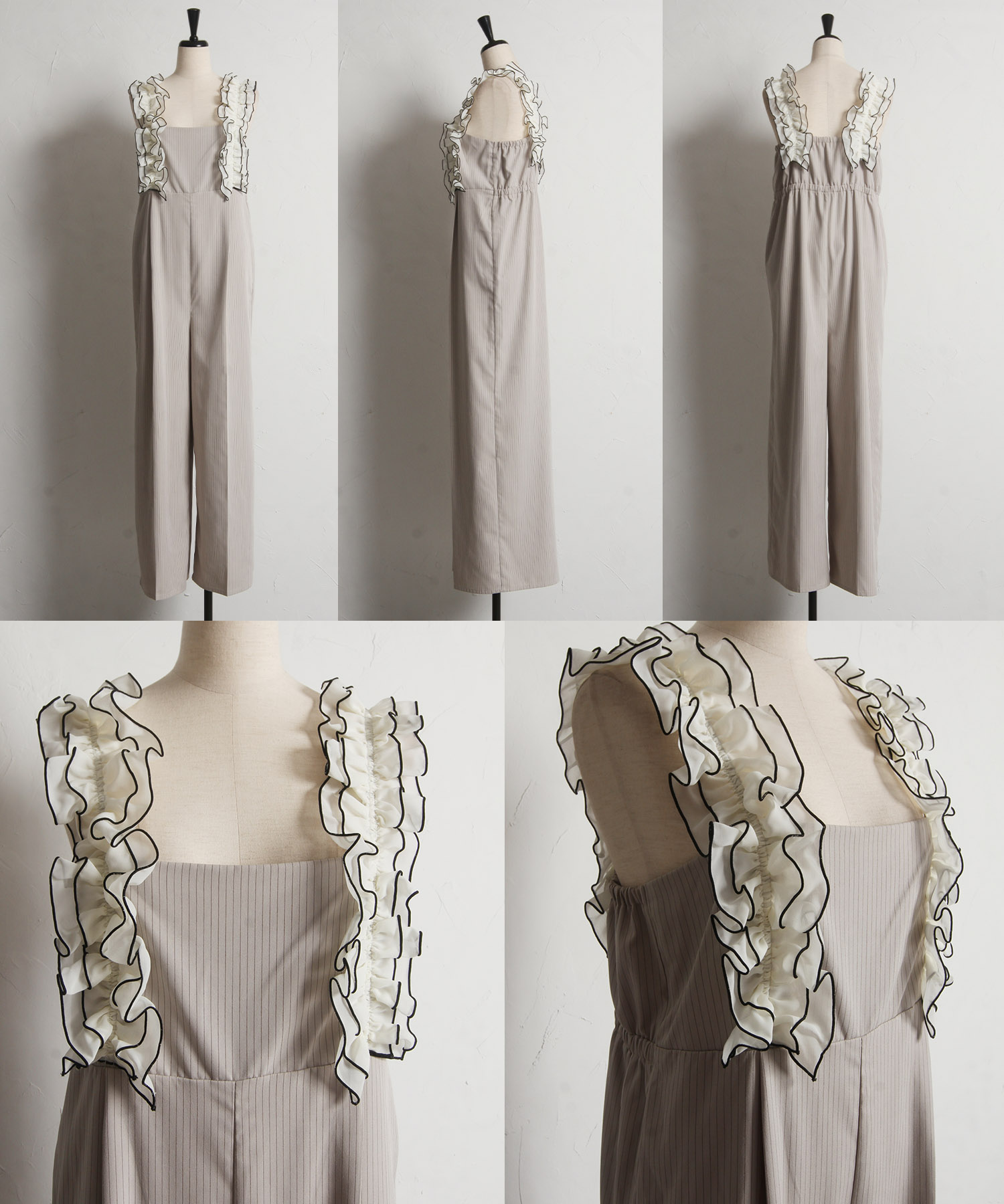 配色シフォンフリル付きオールインワン