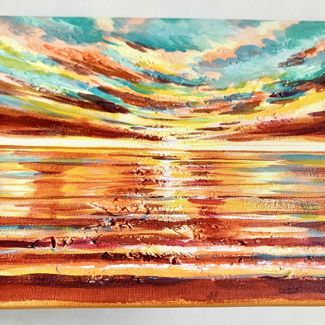 茜色の空＊絵画 風景画 原画 海 空 アクリル画 テクスチャーアートの