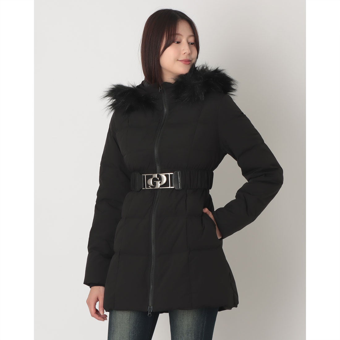 ジェイダ GYDA GDベルト付きロングダウンコート （BLK） -靴