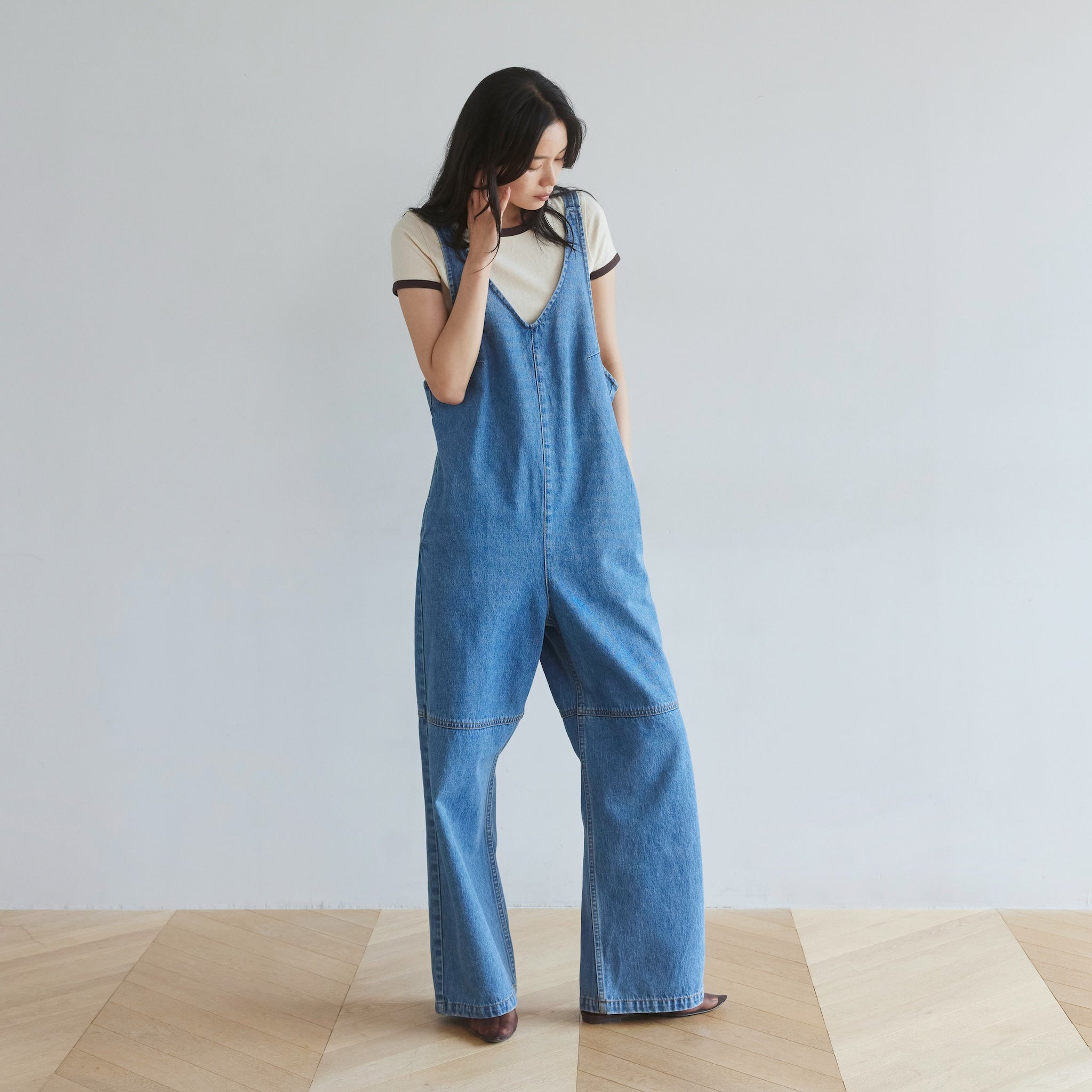 VフロントDenimサロペット