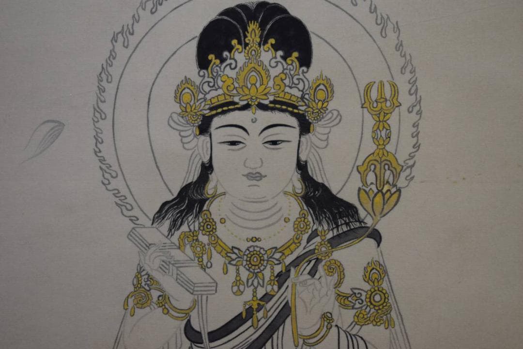 真作/木村武山/文殊菩薩/桐共箱二重箱付/布袋屋掛軸HC-702 真作/木村武山/文殊菩薩/桐共箱二重箱付/布袋屋掛軸HC-702