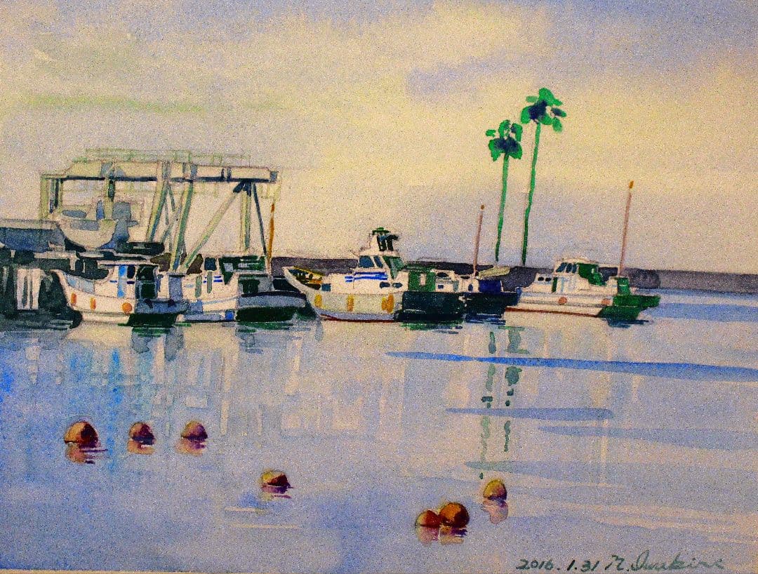 港の風景 水彩画 2016年 F6サイズ 額装済み 風景画 水彩画 2016年制 F6サイズ 額装済み - メルカリ