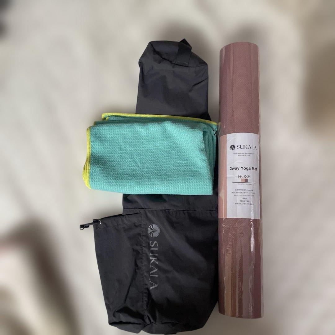 SUKALA 2way Yoga Mat ローズ　カバー　LAVAラグ３点セット SUKALA】リバーシブルヨガマット6mm(ローズ・レモンライム・アクア
