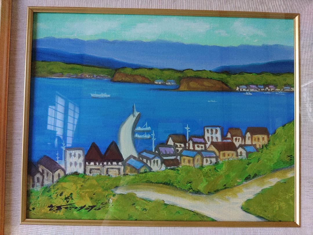 油彩画　入江の風景　作者不明　サイン有り CIMG2299-1024x768.jpg